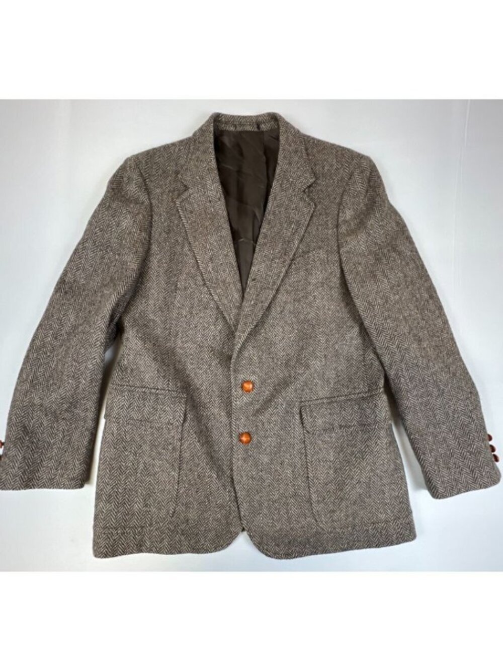 Vintage English Manor 40R Men's Pure New Wool Blazer Jacket Brown Tweed